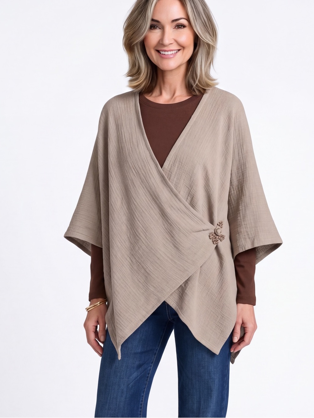 Soft surroundings Desert Breeze Topper Cotton Fall cape pancho coastal Grandma